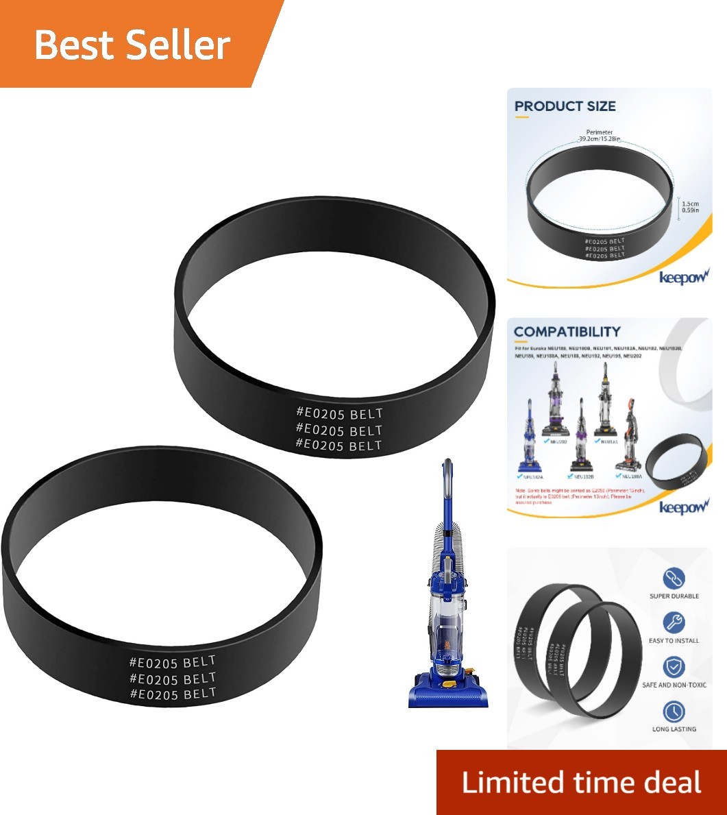 Eureka Vacuum Belts - High-Quality Rubber for Optimal Performance, 2-Pack gallery