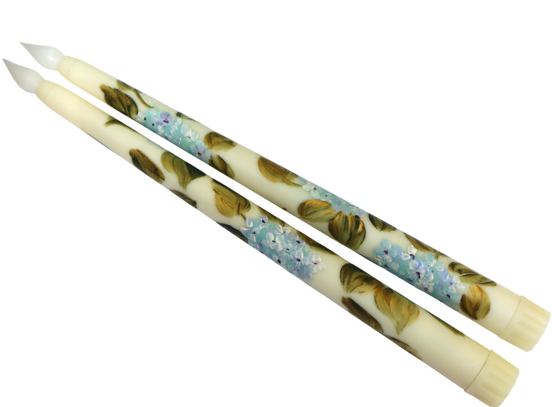 Hand Painted Violet Blue Hydrangea Flower Flameless Taper Candles Battery Candle gallery