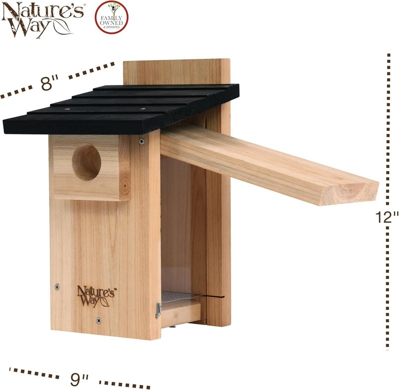 Cedar Bluebird House with Viewing Window & Predator Guard - 12" Tall gallery