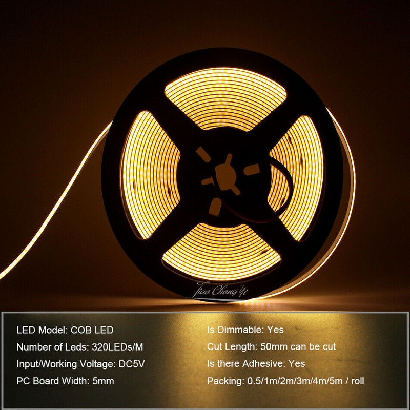 5V 5mm width COB LED light strip 320LED/m Battery box Powered Flexible light bar gallery