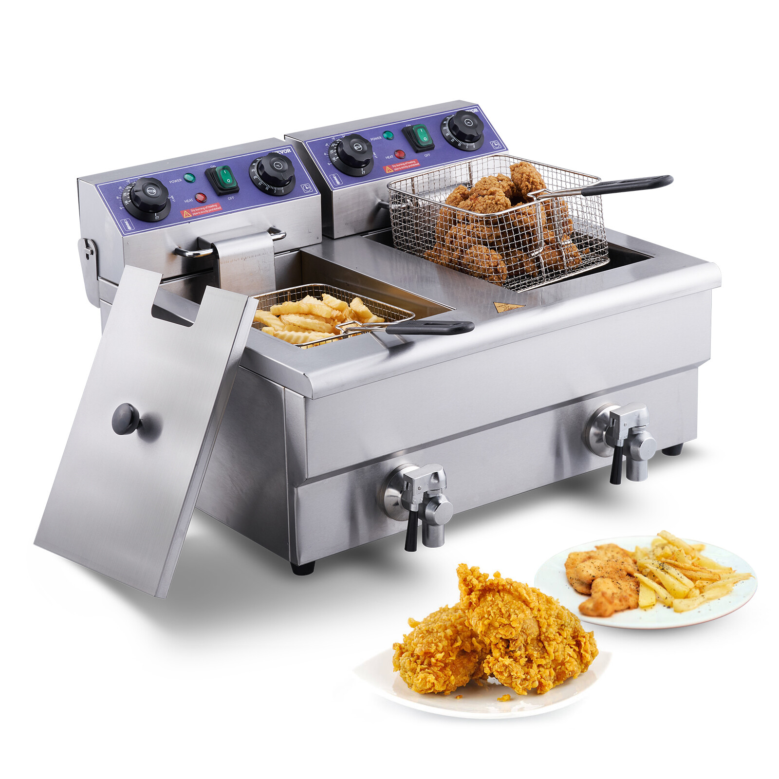22L Commercial Electric Deep Fryer Countertop Deep Fryer w/ Dual Tanks 3000W gallery