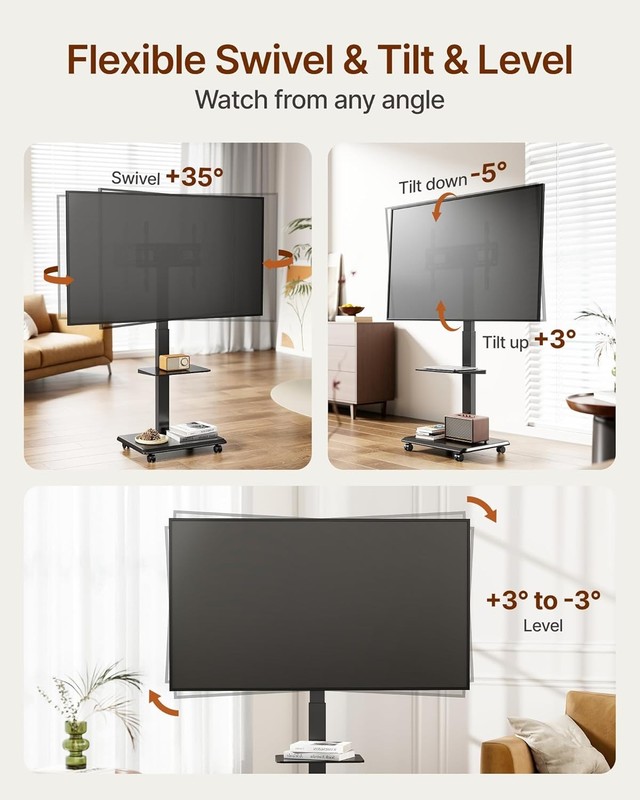 Steel Base Rolling TV Stand for 32-75in TVs up to 110lbs gallery