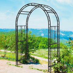 7FT Black Metal Garden Arbor Trellis for Climbing Plants & Wedding Decor