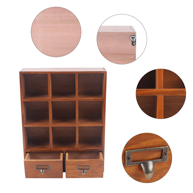 2 Drawers 9 Cube Vintage Tabletop Library Catalog Apothecary Cabinet Storage Box gallery