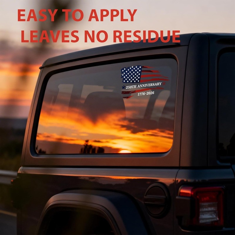 2 Pack America 250th Anniversary 1776-2026 Car Window Decals, American Flag Viny gallery