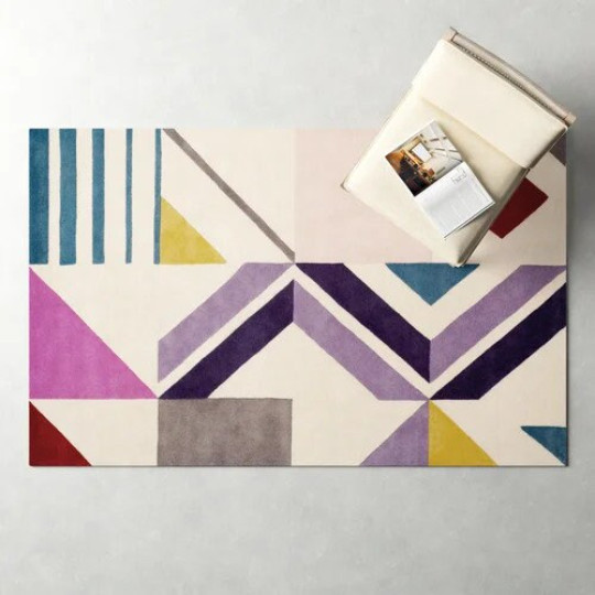 5x8 ft Multicolour Hand-Tufted Wool Rug with Geometric Patterns gallery