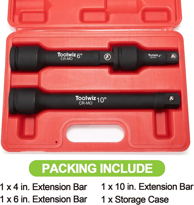 3/4” Drive Impact Extension Bar 4”, 6”, 10” (3 Piece) Cr-Mo Steel, Expand the Ra gallery