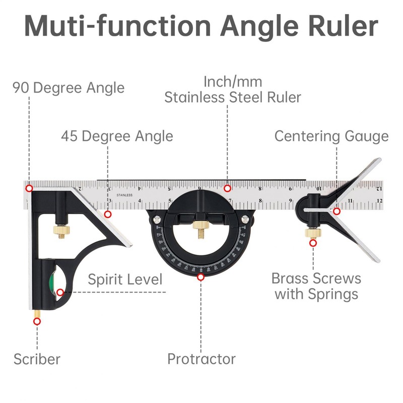 12" Adjustable Sliding Combination Tri Square Ruler & Protractor Level Measure gallery