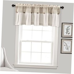 Button Farmhouse Valance Curtians 52″W x 18″L – 18″W x 52″L (Pack of 1) Linen
