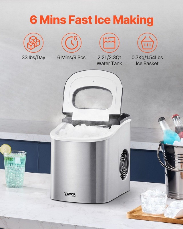 Self-Cleaning Portable Ice Maker 33Lbs/24H Countertop w/Scoop Basket Home gallery