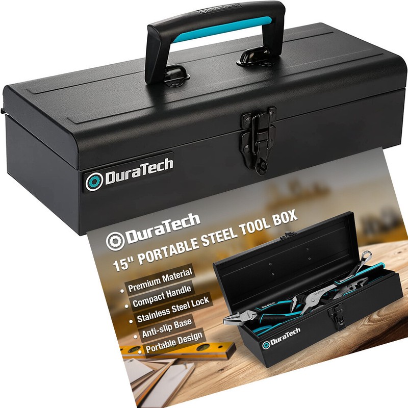 DuraTech Metal Tool Box 15"Portable Steel w/Metal Latch Closure & Plastic Handle gallery