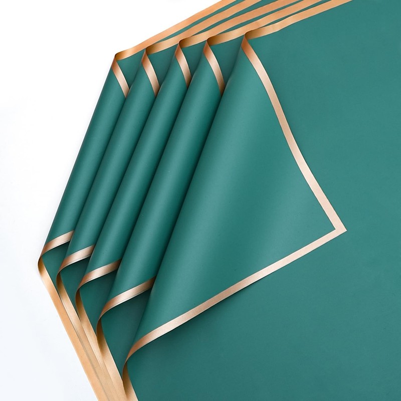30 PCS Emerald Green Gold Edge Flower Wrapping Paper Waterproof Florist gallery