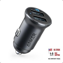 Anker 320 Car Charger (24W II), Mini Aluminum Alloy Dual USB Pack of 1 black
