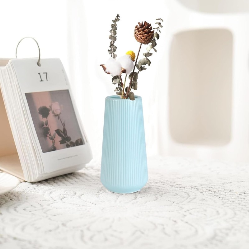 Compact Blue Ceramic Flower Vase - Stylish Table Centerpiece for All Rooms gallery