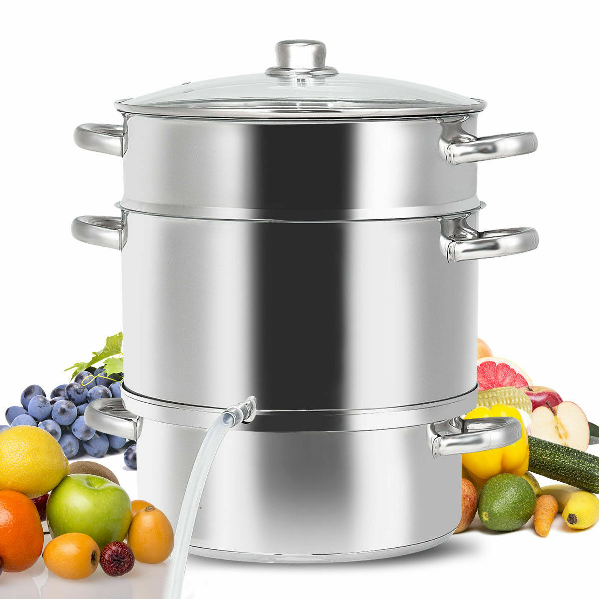Costway 11-Quart Stainless Fruit Juicer Steamer Stove Top w/ Tempered Glass Lid gallery