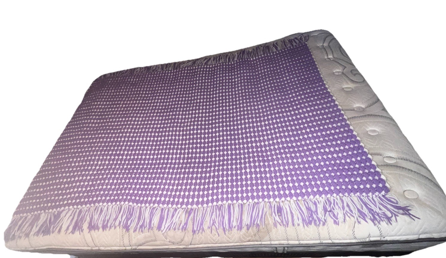 purple white crochet afghan throw blanket 68 X 53 Inches w/Tassels Reversible gallery