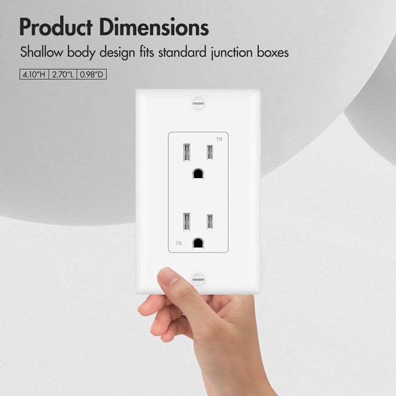 Decorator Receptacle Outlet, Tamper Resistant,15A,20A,with Wallplate,UL Listed gallery