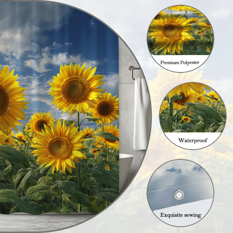 1pc Rustic Sunflower Field Floral Summer Nature Bathroom Shower Curtain gallery