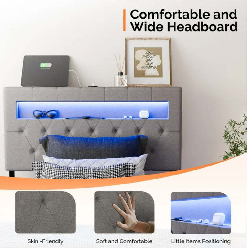 Twin Floating Bed Frame w/ LED Cama Twin con Luz LED Plataforma Gris NEW gallery