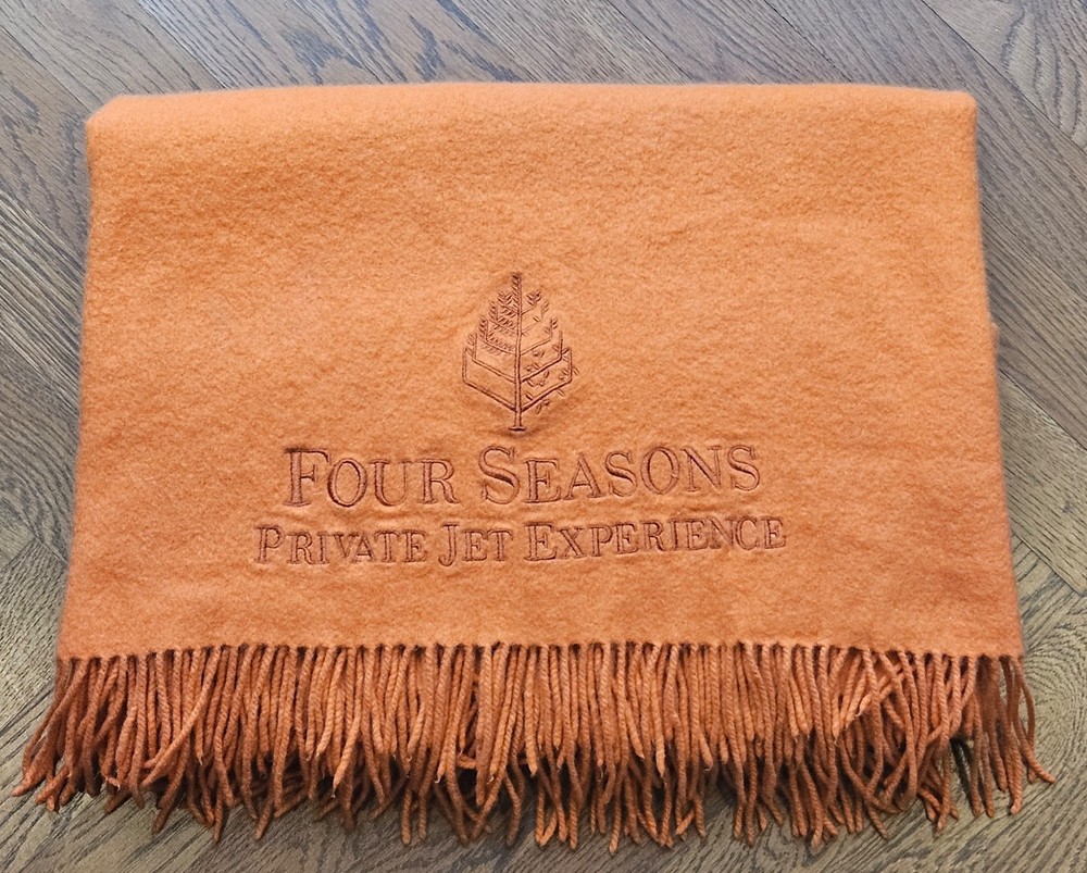 Four Seasons Cashmere Private Jet Experience Fringe Orange Blanket SEE NOTE