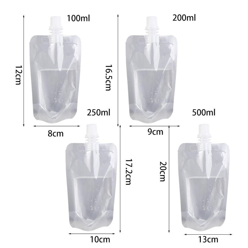 10x 100-500ml Plastic Stand Up Bag Booze Bottle Travel Festival Drink Pouch Beve gallery