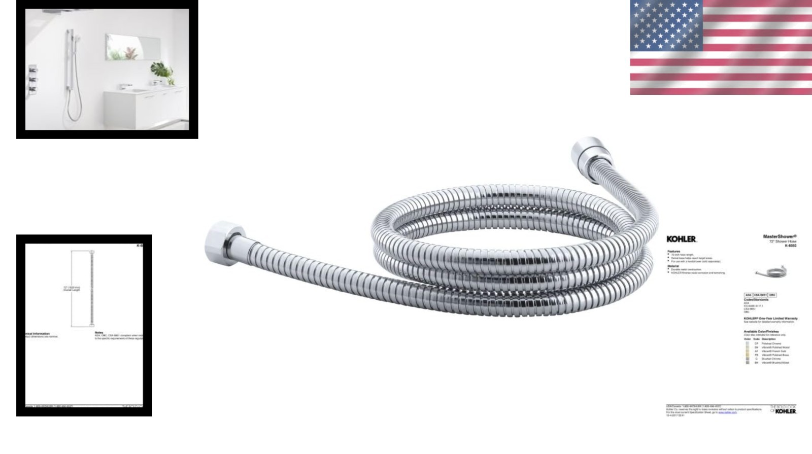 72-Inch Flexible Shower Hose with Swivel Base - Durable Polished Chrome Finish gallery