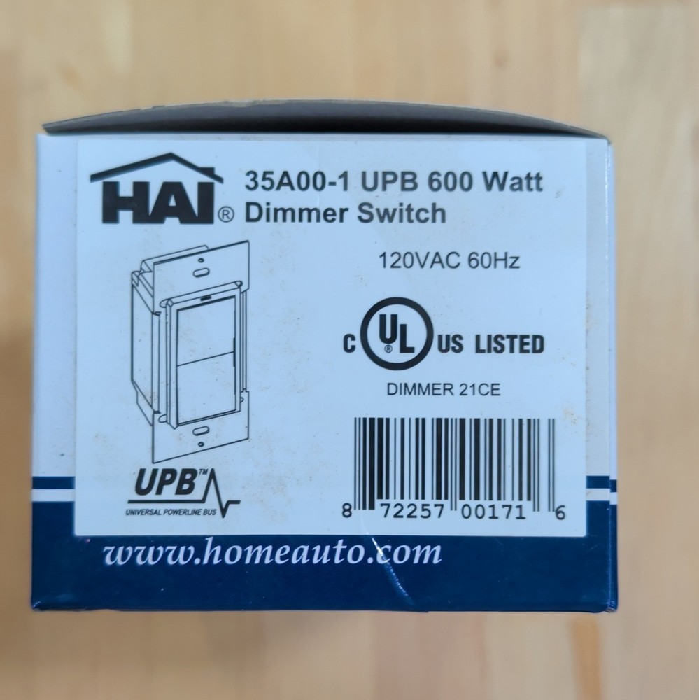 HAI 35A00-1 UPB 600W Dimmer Wall Switch 120VAC White Decorator UL