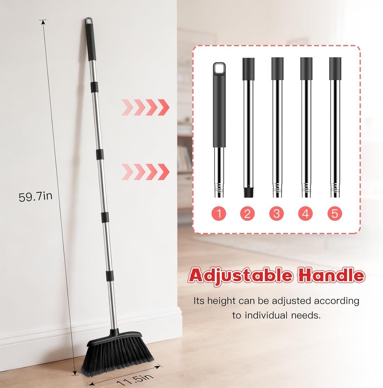 Broom and Step-on Dustpan Set, 59-in Adjustable Long Handle Broom with Dustpan gallery