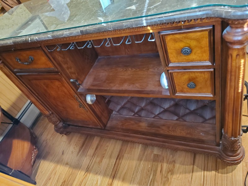 Solid Wood Bar & 4 Chairs, Marble Top High Quality Construction Custom Glass Top gallery