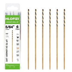 HLOFIZI 5/64″ x 6″ Extra Long Drill Bit (6 Pack), Aircraft 5/64″, Gold