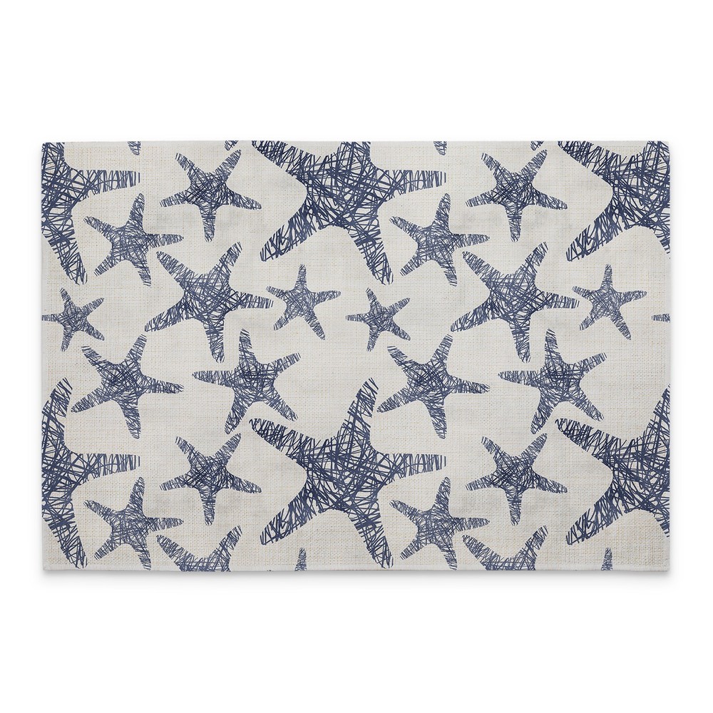 Dark Denim Starfish 4-Pack Poly-Cotton Blend Placemats Manufactured in The USA