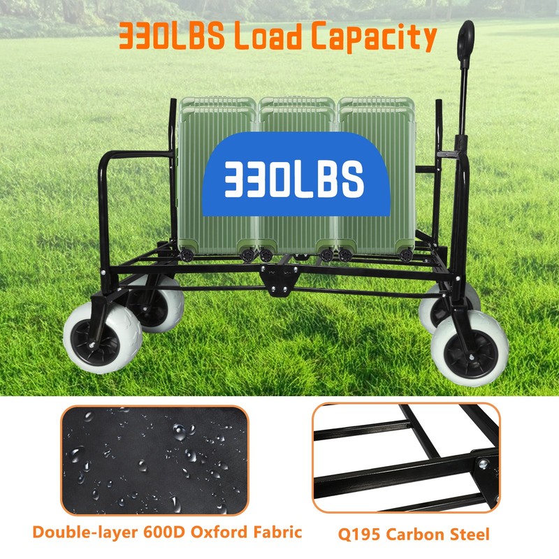 Wagon Bench Love Seat 2-in-1 Foldable Cart Storage 330LBS For Camping Beach gallery