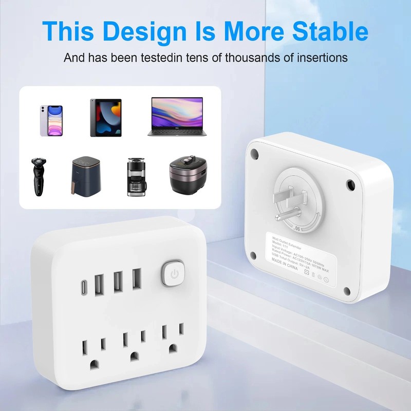 US Plug 180 Degree Rotating Socket, 7 Outlets Power Strip USB-C Charging Station gallery