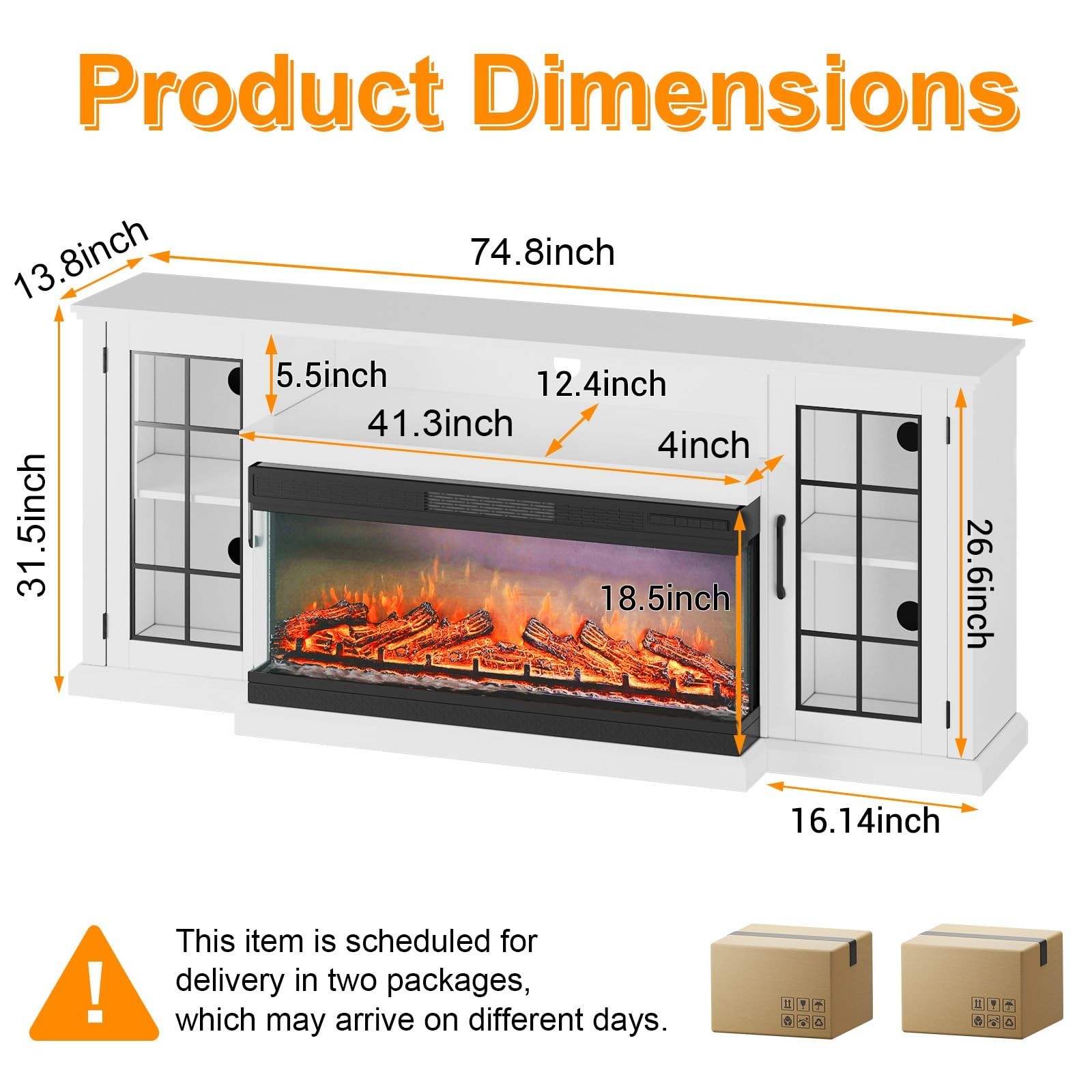 Garvee 75in Fireplace TV Stand 3-Sided Glass LED for 85" TV Living Room White gallery