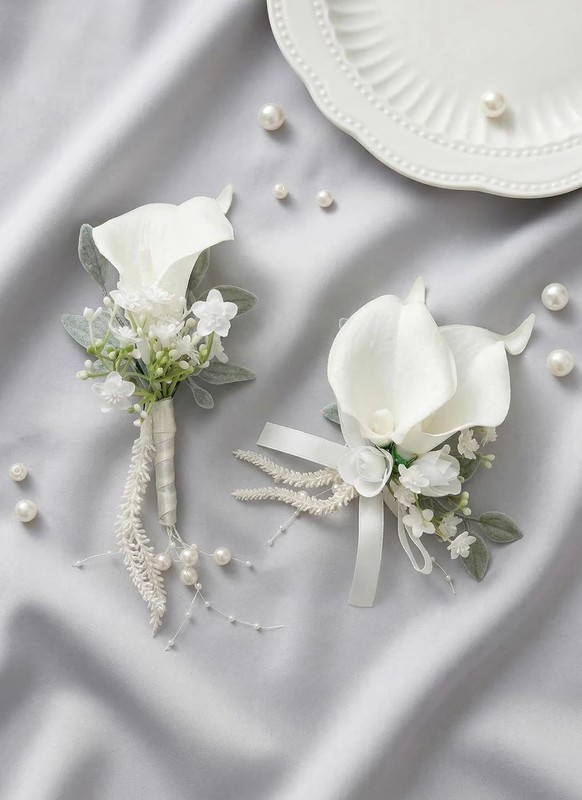 Versatile White Calla Lily Corsage and Boutonniere Set for All Special Occasions gallery