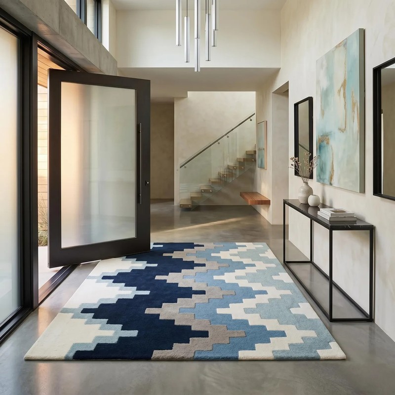 Hand Tufted Modern Geometric Tufted Wool Area Rug Gradient Chevron Block Pattern gallery