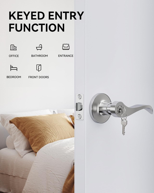 2 Pack Entry Door Handle with Lock and Key Keyed Different Door Levers Interi... gallery