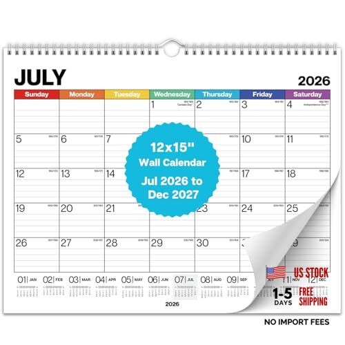 12x15 Wall Academic Calendar (), Use July 2026 to December 2026-2027 Colorful gallery