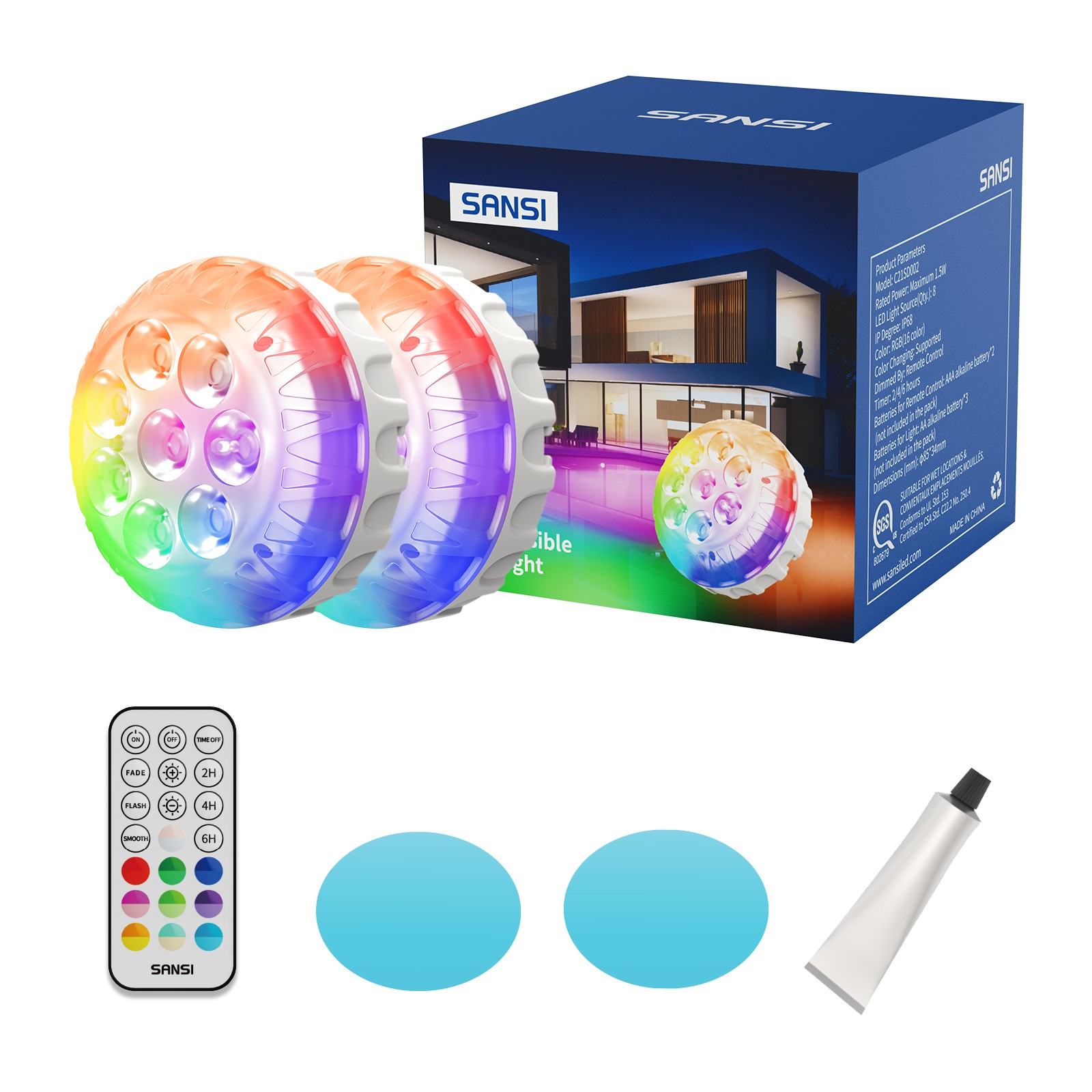 SANSI 2/4/6PCS Pool Lights Underwater Submersible LED Light IP68 RGB Pond Lights gallery