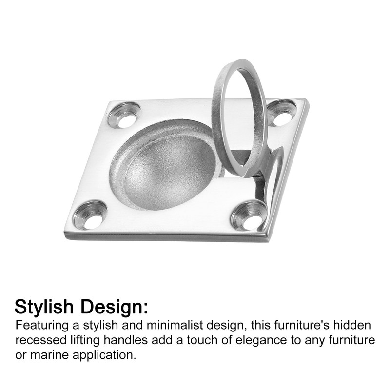 Flush Ring Pull Handle, 2Pcs - 316 Stainless Steel Square Recessed Door Pull gallery