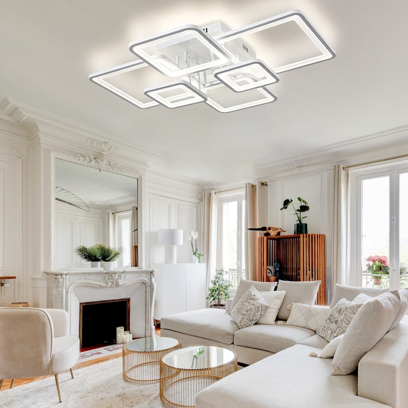 6-Ring LED Ceiling Light w/ Remote – Dimmable White for Bedroom & Living Room gallery