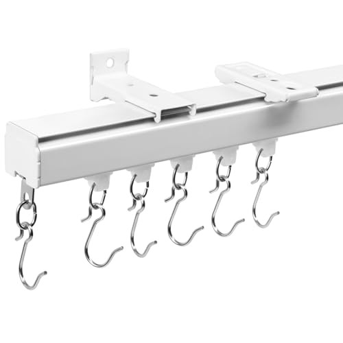 Aluminum 18 ft–24 ft Ceiling Curtain Track Set with 3 18-24ft (216-288in) White gallery