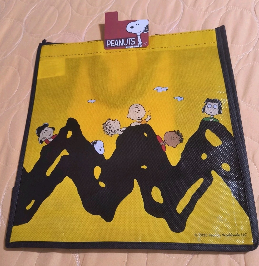 Peanuts Snoopy Charlie Brown Reusable Black Large Shopping Tote Bag with Handle gallery