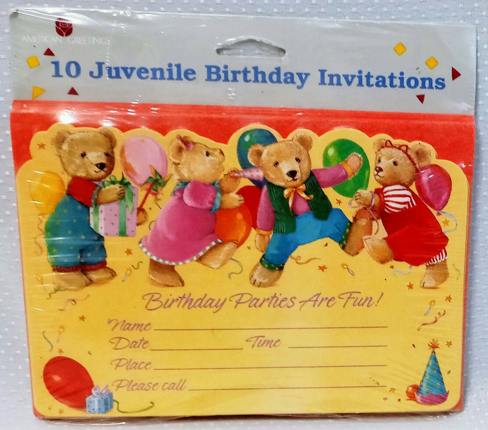 10 Kids Birthday Party Invitations*Vintage American Greetings*Diecut Teddy Bears gallery