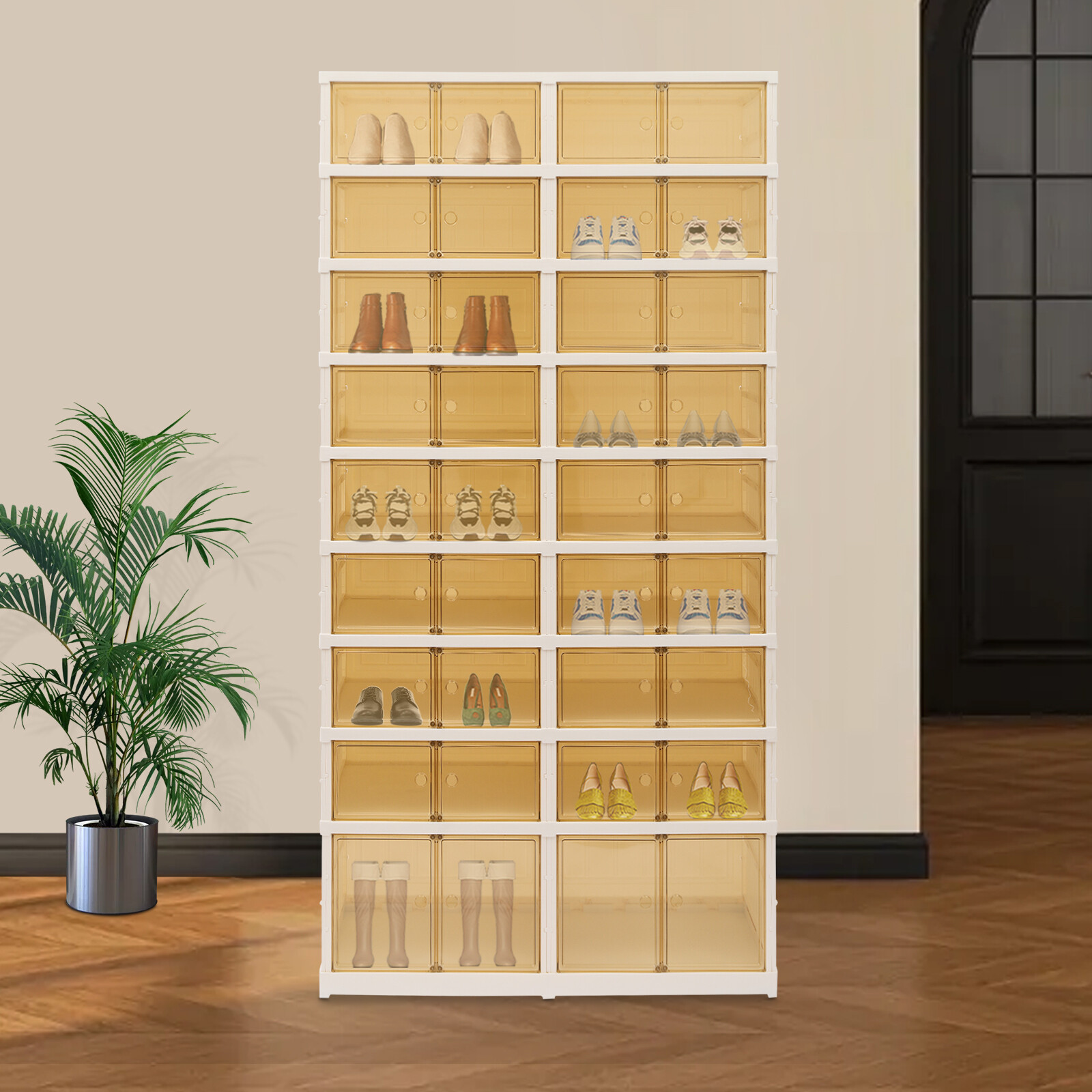 9 Tiers-36 Pairs Shoe Box Foldable Shoe Rack Shoe Storage Organizer W/ Doors gallery
