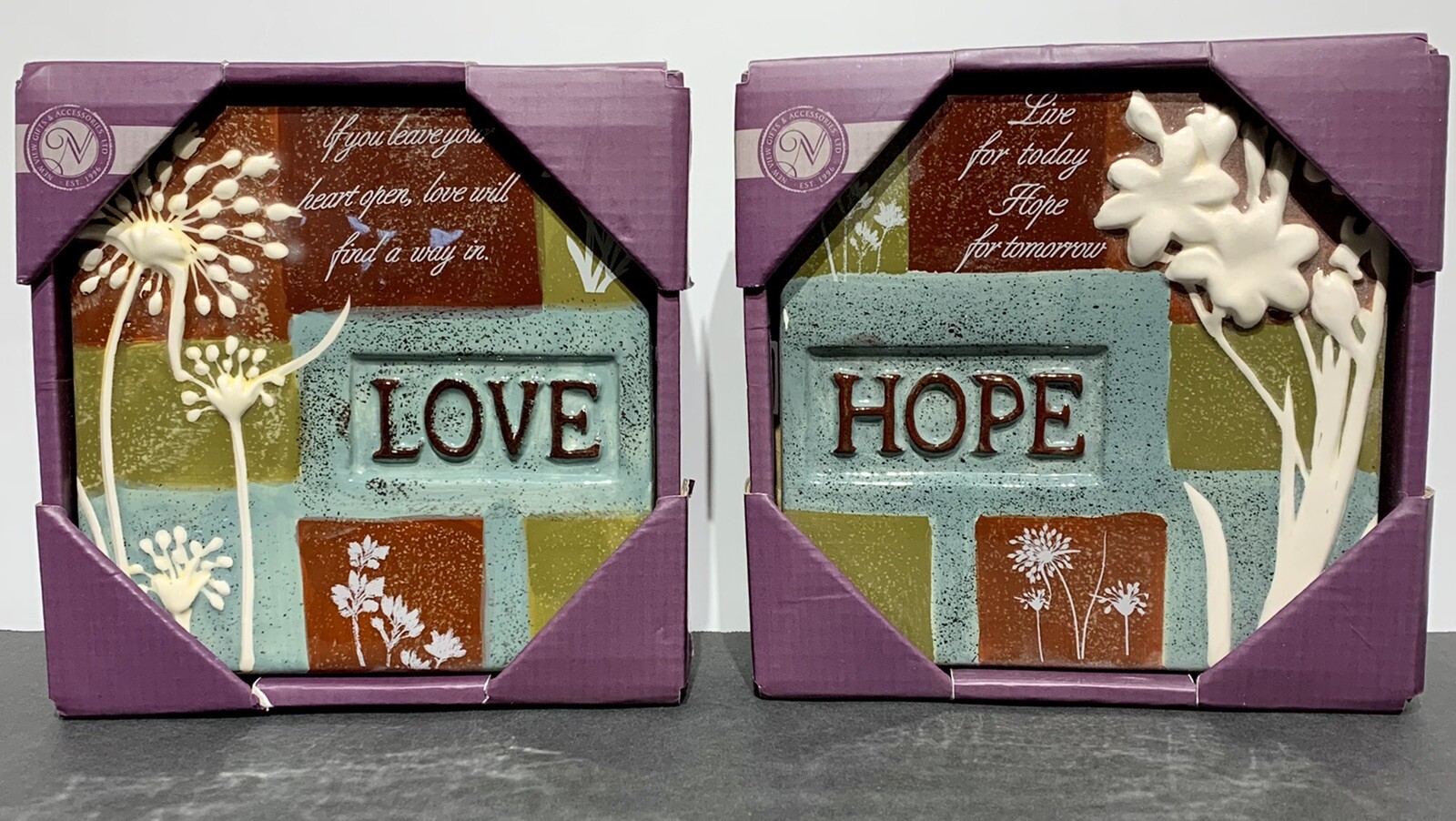 Brand New Love & Hope Ceramic Hand Painted Silhouette Wall Plaques. See Pics. gallery