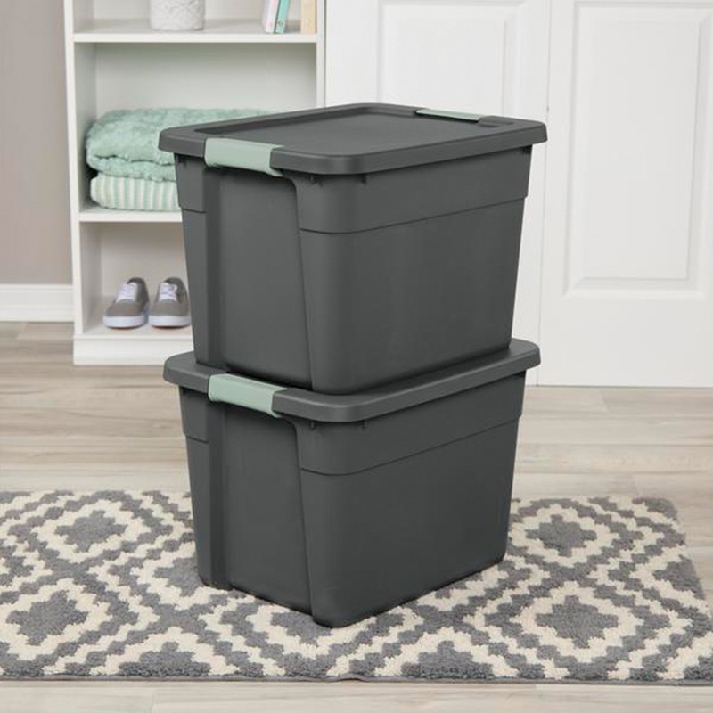 Sterilite 6Pk Latch Tote, Stackable Plastic Storage Container, 12Gal, Gray/Green gallery