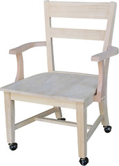 Sturdy Parawood Dining Chair with Casters, 225Lbs Capacity, Unfinished DIY Ready