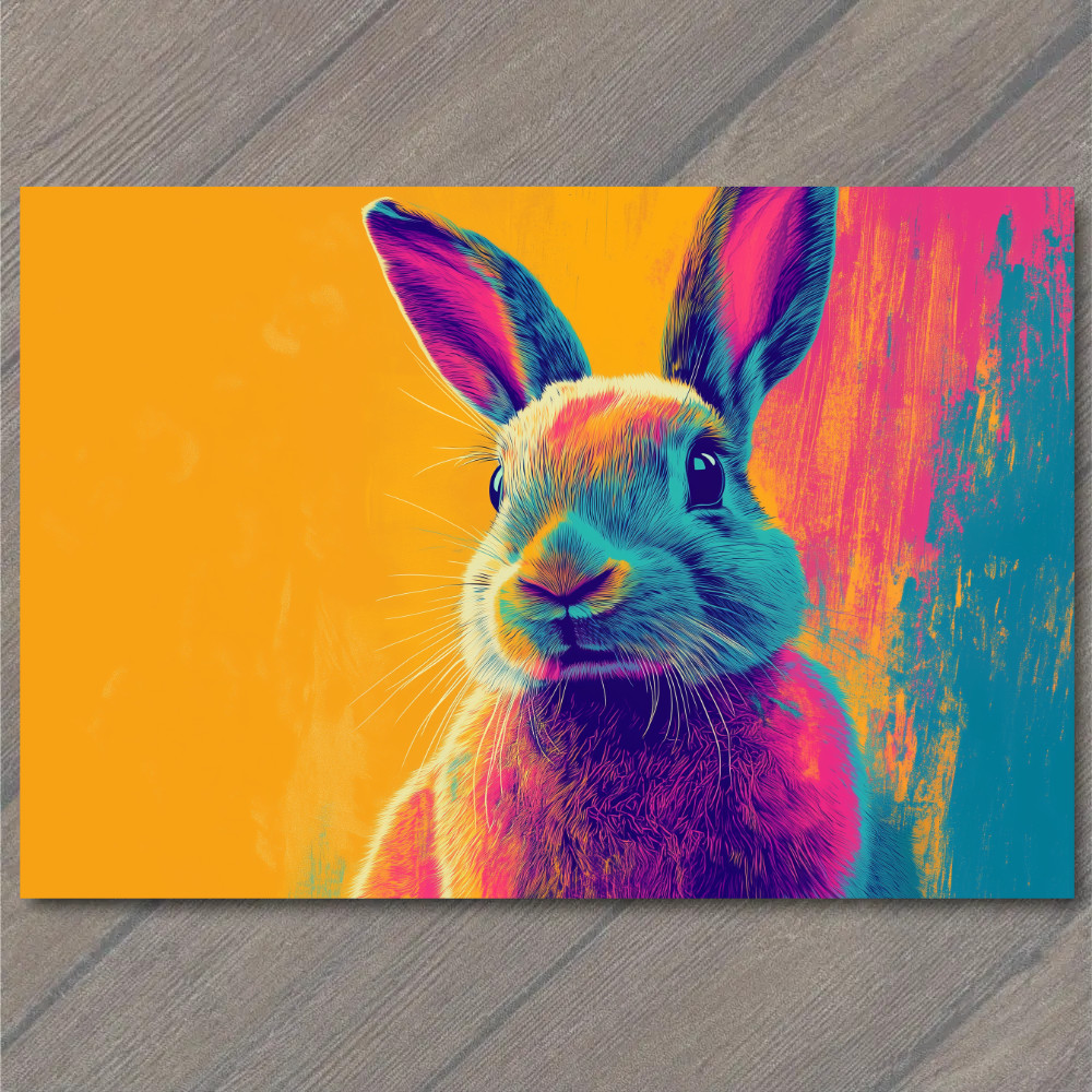 Art Print Bunny Rabbit Easter Color Explosion Whimsical Bright Pop Art Neon Fun gallery