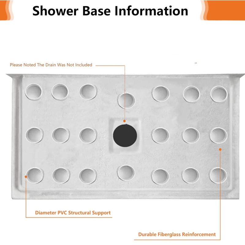 60''L x 36''W White Rectangular Shower Pans With Sturdy Shower Base Center Drain gallery